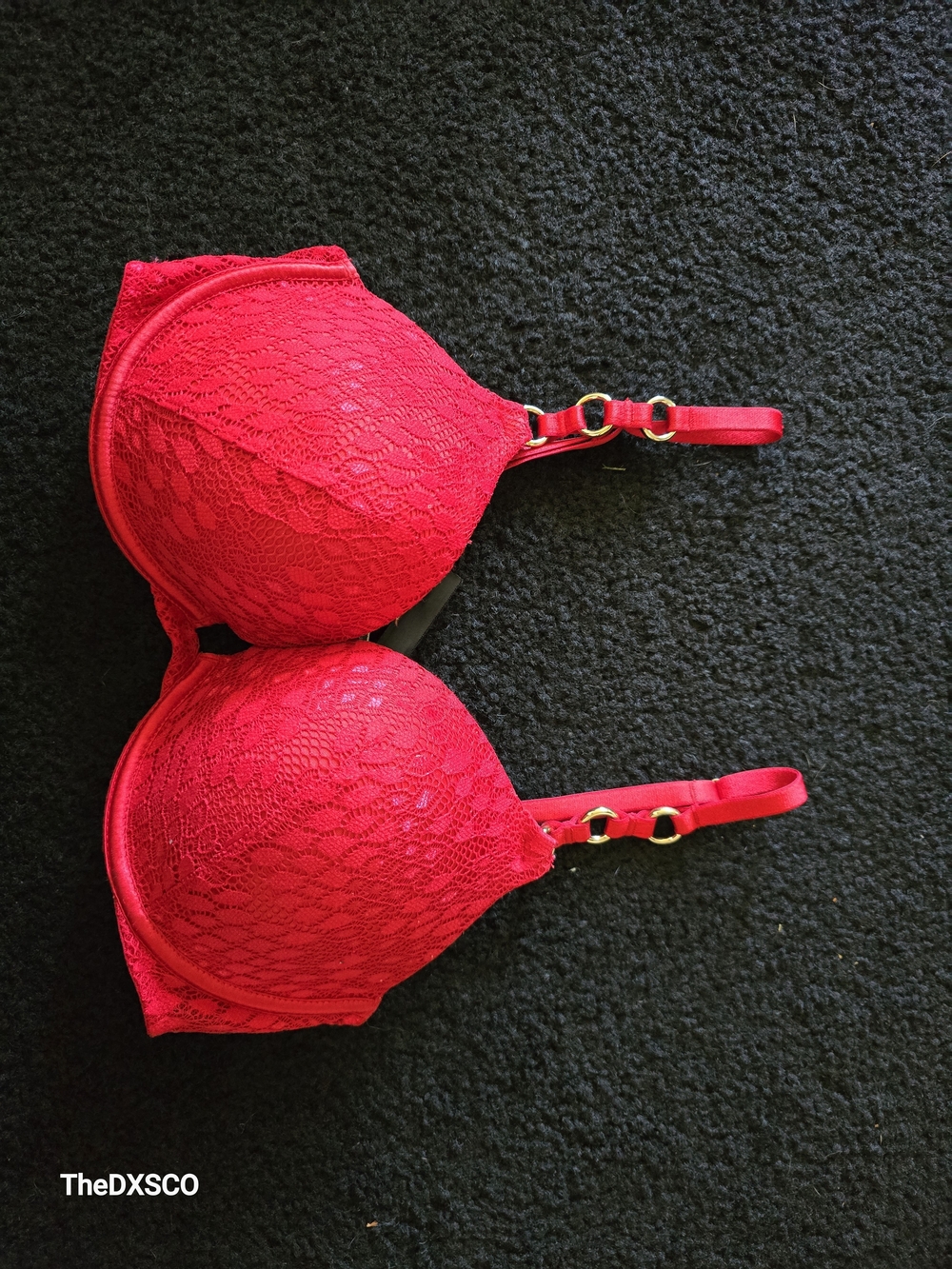 Victoria's Secret Bombshell Red Lace Push-Up Bra with Gold Rings